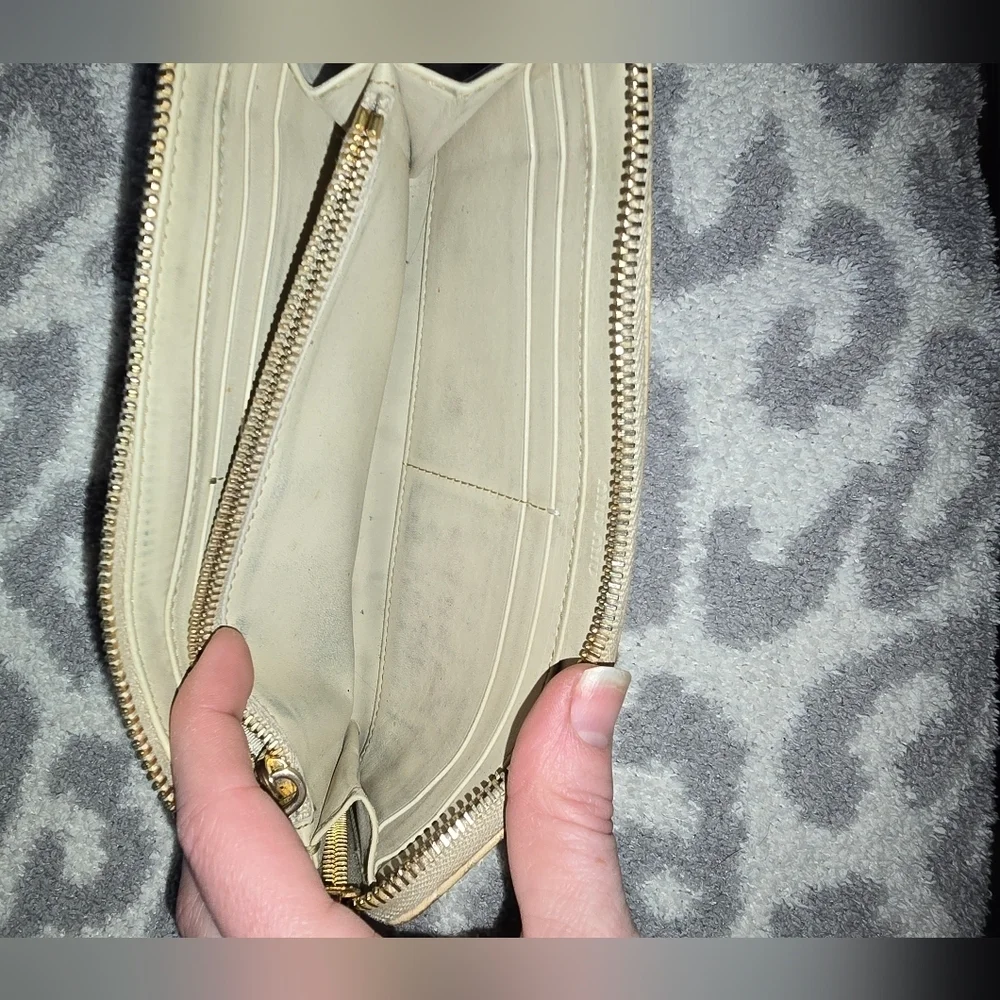 Miu Miu Cream Croc-Embossed Leather Accordian Zip Wallet